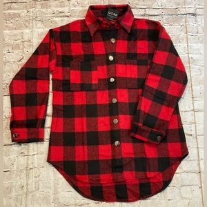 NWT DOSE red/black plaid button down 95% cotton flannel shirt size M.